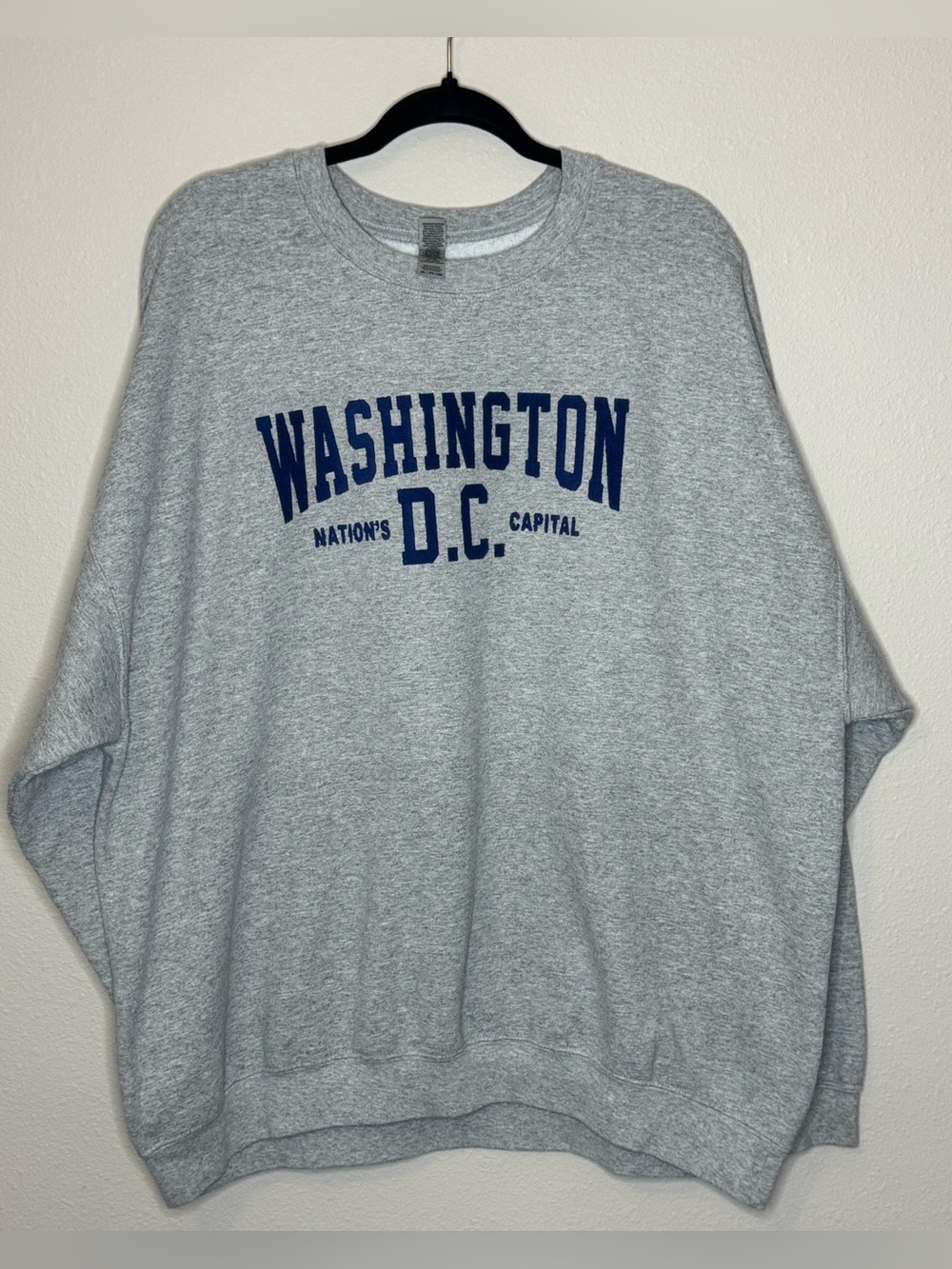 Gildan Gray Crewneck Sweatshirt with Navy Washington D.C. Print